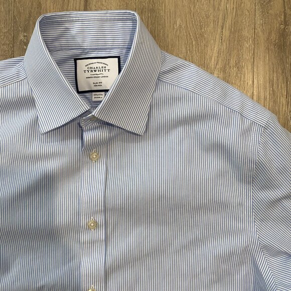 Charles Tyrwhitt Non-Iron Stretch Poplin Bengal Stripe Shirt (15.5/33 inches) - Picture 2 of 8